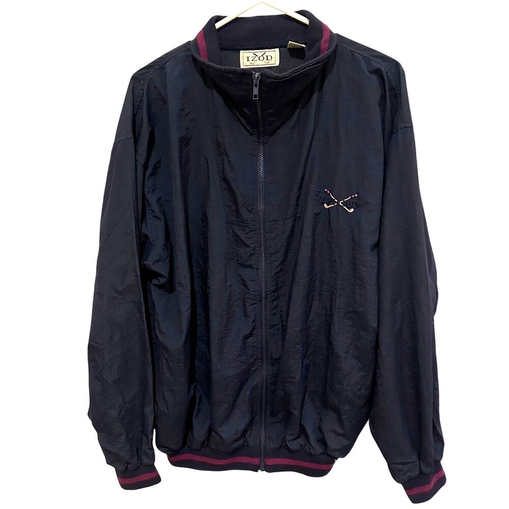 IZOD Vintage Men’s Navy Windbreaker Jacket Small Full Zip Lightweight Sport